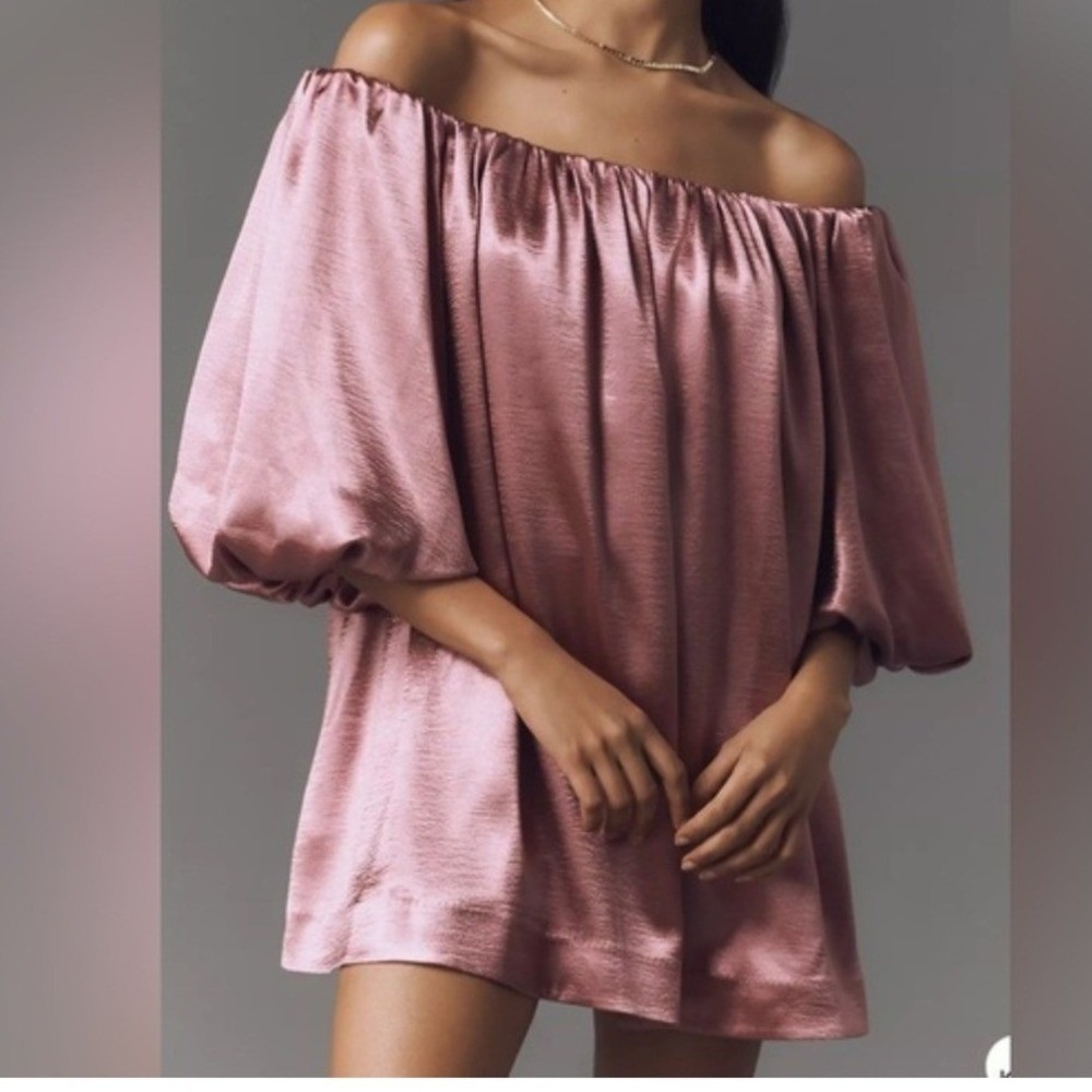 Mare Mare Pink Off The Shoulder Puff Shine Sleeve Mini Dress XL NEW anthropology
